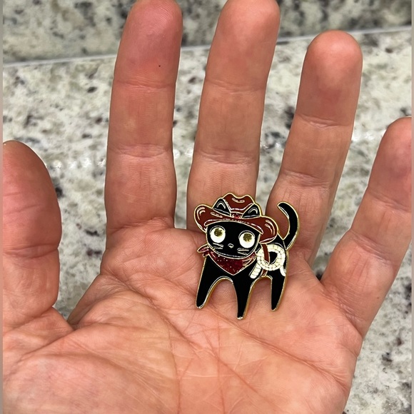 3/$15 Sparkly Western Rodeo Cowboy Cat Pin Brooch - Picture 4 of 5